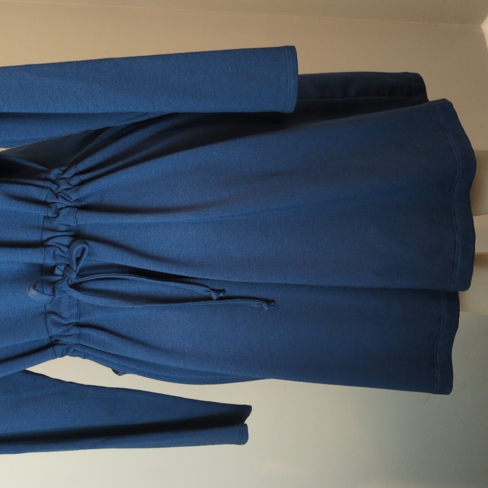 Chalet Blue Jersey Knit Snap Button Front Drawstring Back Longsleeve Dress Small - Picture 14 of 17